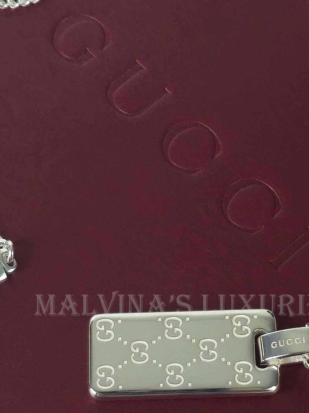 GUCCI NECKLACE MENS SIGNATURE GG LOGO DOG TAG STERLING SILVER - Picture 10 of 15